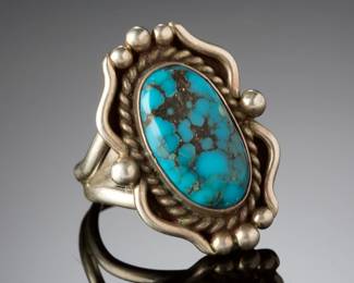Navajo Sterling Silver Turquoise Ring Signed LD Native American Jewelry Size 7.25