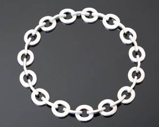Heavy Taxco Mexico Sterling Silver Modernist Link Choker Necklace 111g
