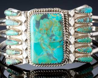 Tommy Lowe Navajo Sterling Silver Turquoise Cuff Bracelet, Size 6.5