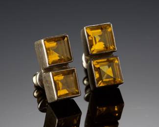 Vintage Sterling Silver Southwestern Turquoise & Modernist Citrine Earrings (2 Pairs)