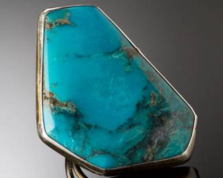 Large Native American Turquoise Sterling Silver Ring Signed R & RLIN SZ 7