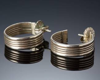 <b>Sterling Silver</b> & Silver-Tone Hoop Earrings Lot (4 pcs) - Etched & Ribbed Designs