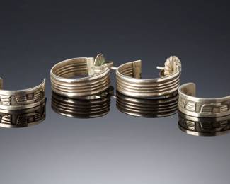 <b>Sterling Silver</b> & Silver-Tone Hoop Earrings Lot (4 pcs) - Etched & Ribbed Designs