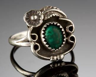 Vintage Native American Sterling Silver Malachite Ring SZ 6 Southwestern