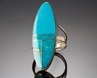 Navajo Harold Smith Turquoise Inlay Sterling Silver Ring Sz 7 Native American