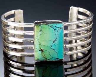 Navajo Leroy Begay Turquoise Sterling 5-Bar Cuff Bracelet Native American