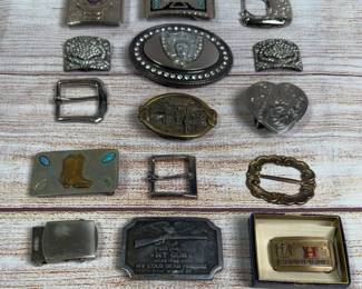Lot of 14 Assorted Vintage & Themed Belt Buckles - Western, Commemorative