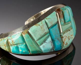 Navajo Emery Yazzie Turquoise Cobblestone Sterling Silver Cuff Bracelet ELY