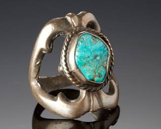 Antique Navajo Sandcast Silver Turquoise Ring SZ 6.25 Native American Jewelry