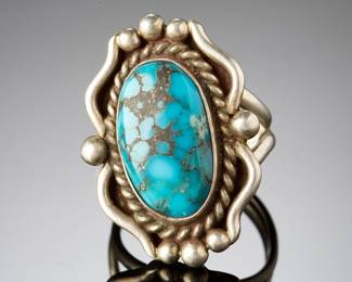 Navajo Sterling Silver Turquoise Ring Signed LD Native American Jewelry Size 7.25