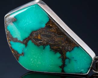 Native American Turquoise Sterling Silver Pendant Signed LJ 925