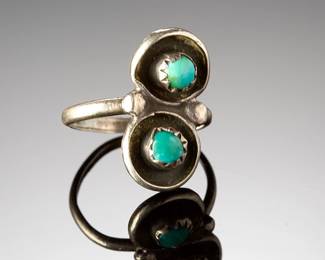 Native American Turquoise Silver Petite Ring, Size 3