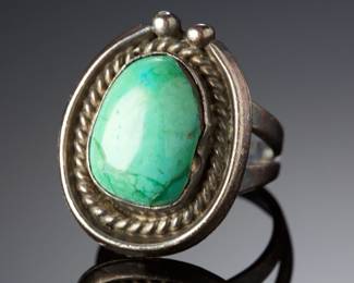 Vintage Navajo Turquoise Sterling Silver Ring Sz 6.5 Native American