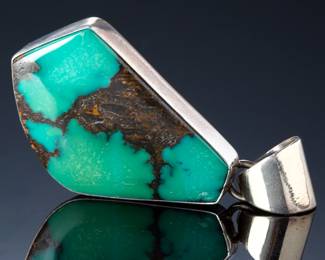 Native American Turquoise Sterling Silver Pendant Signed LJ 925