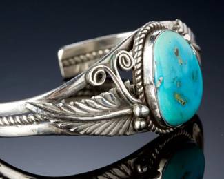 Navajo John Silversmith Turquoise Sterling Silver Cuff Bracelet Native American