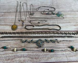 Lot Costume Jewelry Necklaces Bracelets Silver Tone Vintage Style Grab Bag
