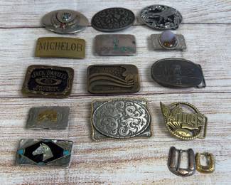 Lot of 15 Vintage & Modern Belt Buckles - Western, Patriotic, Brand, Misc.
