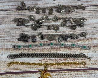 Vintage Costume Charm Bracelets & Assorted Jewelry Lot (9 pcs)