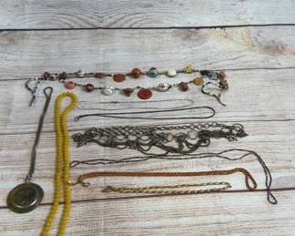 Costume Jewelry Lot of 9 Necklaces incl. Sterling Silver Chain & Beaded