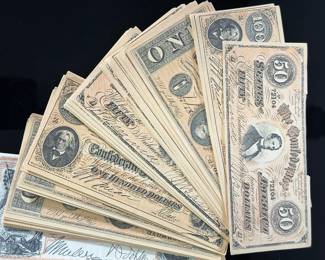Collection of Antique-Style Confederate States of America Reproduction Currency Bills