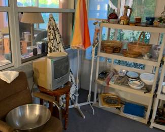 Chair, tv, umbrellas