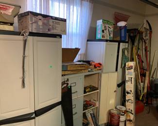 Storage cabinets, filing cabinet, tools