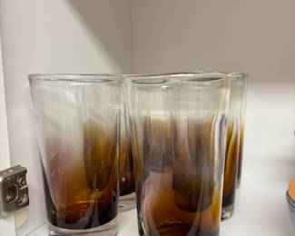 Set of 6  Brown Amber Ombre Handblown Glasses 