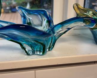 Murano Style Blue Art Glass Bird Candy Dish