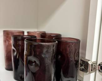 Set of 6 Amethyst Glass Thumbprint Tumblers