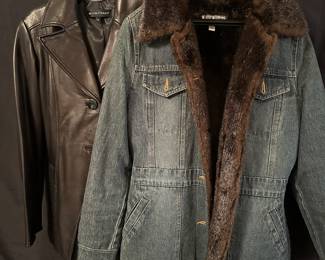 Ellen Tracy Black Leather Jacket – Size Large, Marvin Richards Faux Fur-Lined Denim Jacket – Size Medium