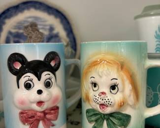 Circa 1950s Kitschy Dog & Cat Mugs