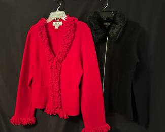 Lisa International Red Boiled Wool Cardigan – Size Medium, Style & Co. Black Faux-Fur Collar Jacket – Size Small