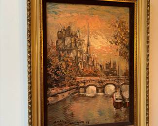 1973 Framed Oil Painting of Montmartre City Scene Signed Ortiz