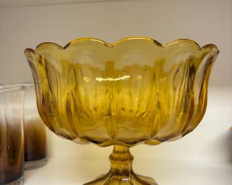 Anchor Hocking Amber Glass Scalloped Edge Compote Dish 