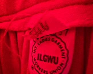 Circa 1970s ILGWU Red Collared Long Sleeve Midi Dress