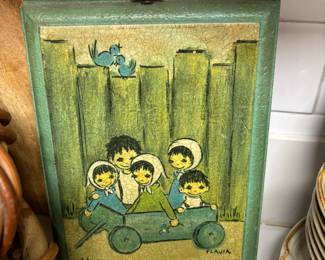 Mid Century Flavia Buzza "Happiness is Being Together" Wood Plaque