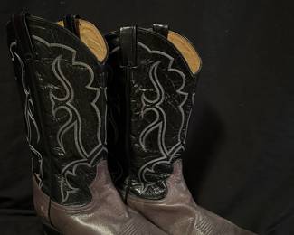 Tony Lama Two Tone Black & Grey Lizard Leather Cowboy Boots