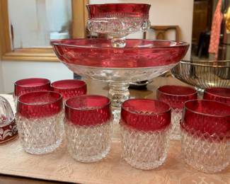 Indiana Glass Ruby Red Cut to Clear Dishes
