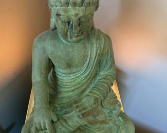 Green Patina Sitting Buddha with Lit Base