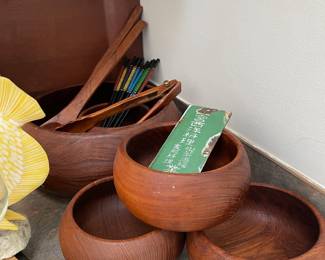 Mid Century Teak Wood Salad Bowl Set