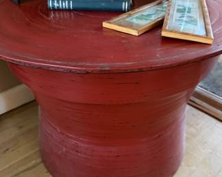 Red Lacquered Circular Side Table