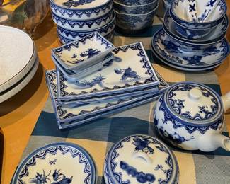 Japanese Blue & White Porcelain Dinnerware Set