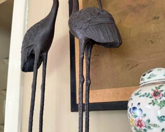 Pair of Bronze Tone Garden Heron Statues