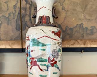 Asian Inspired Studio Pottery Vase with Crackle Glaze
