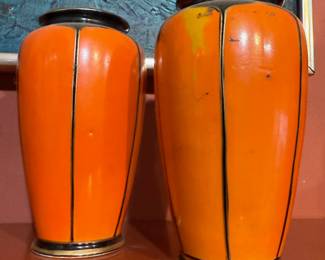 Pair of Shofu Art Deco Japanese Orange & Black Vases