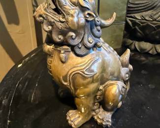 Chinese Bronze Tone Foo Dog Incense Burner