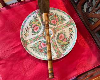 Calligraphy Brush, Chinese Famille Rose Porcelain Desert Plate