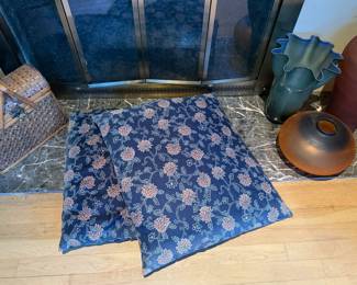 Pair of Blue & Red Floral Pattern Floor Pillows