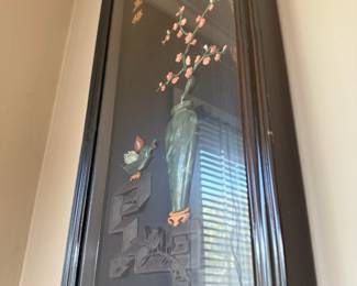 Carved Faux Jade & Coral Asian Shadowbox Panel