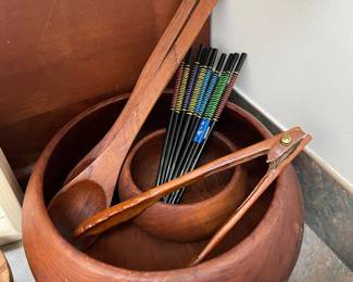 Mid Century Teak Wood Salad Bowl Set